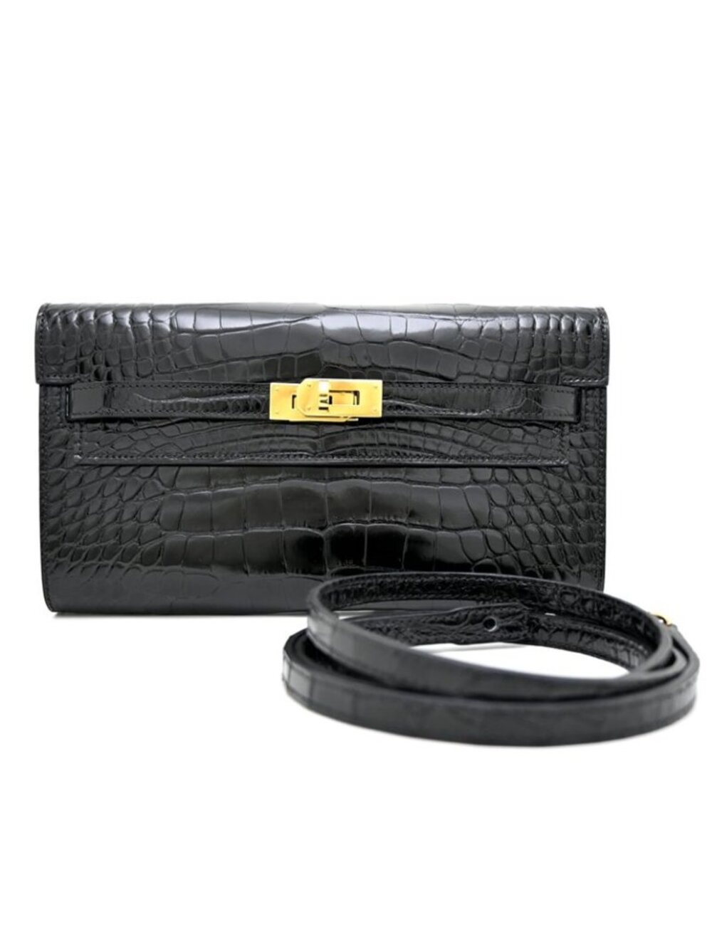 Hermes Kelly Wallet Long To Go Black Gold Hardware